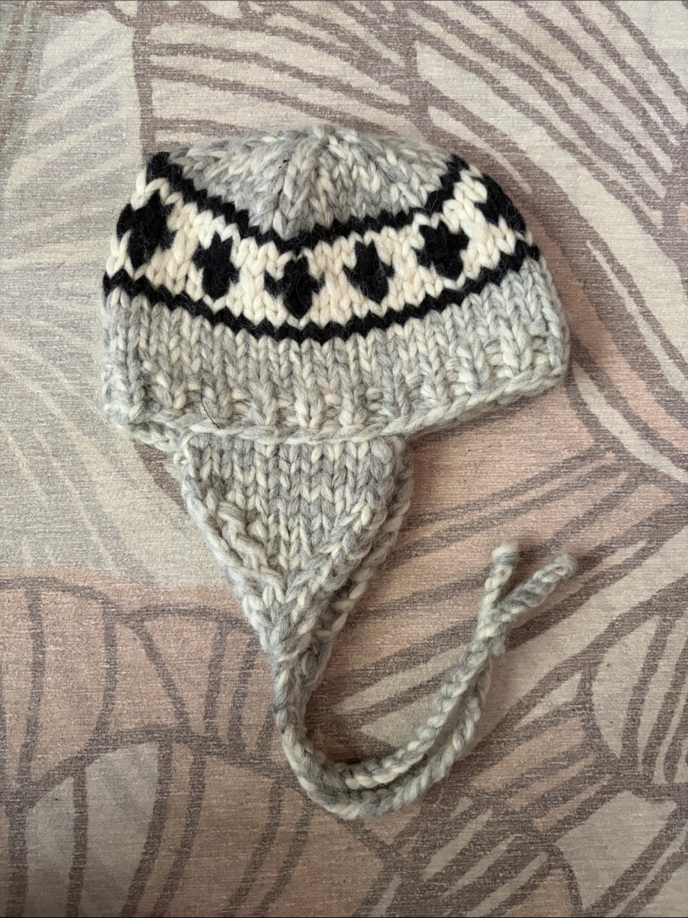Kids Cowhichan style wool toque with ear flaps